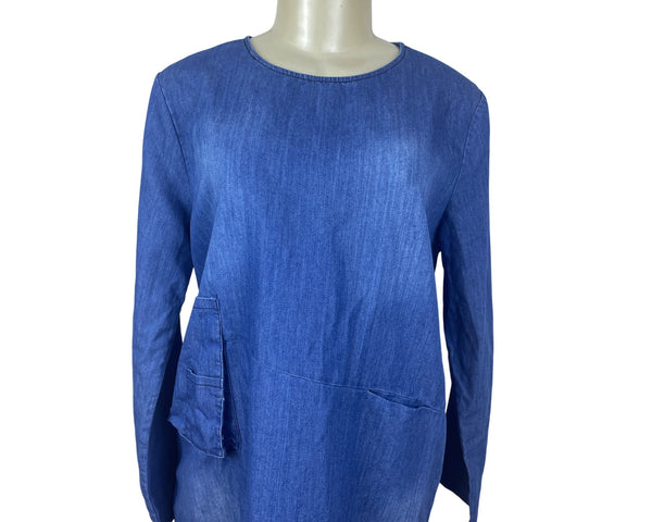 SSKNKN Womens Blue Denim Long-Sleeve Tunic Dress With Pockets Size XXL