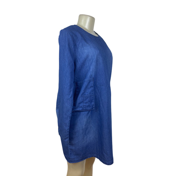 SSKNKN Womens Blue Denim Long-Sleeve Tunic Dress With Pockets Size XXL