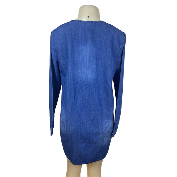 SSKNKN Womens Blue Denim Long-Sleeve Tunic Dress With Pockets Size XXL
