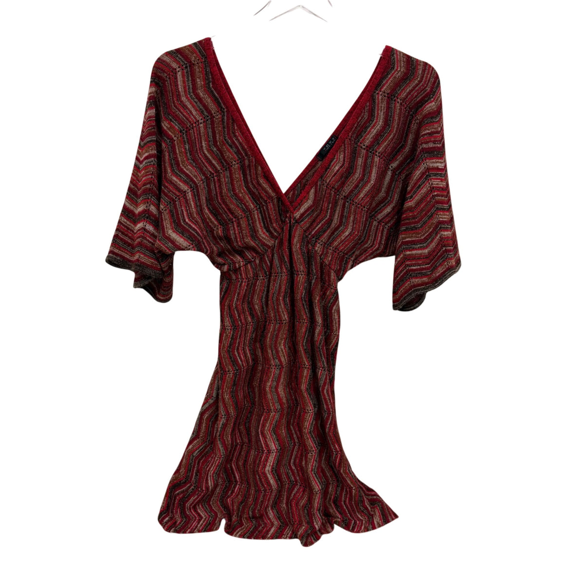 Voxx Womens Red Patterned Knit Chevron Dress Relaxed Fit Open V-Neckline Medium