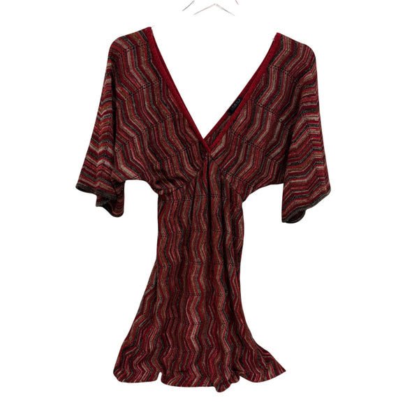 Voxx Womens Red Patterned Knit Chevron Dress Relaxed Fit Open V-Neckline Medium