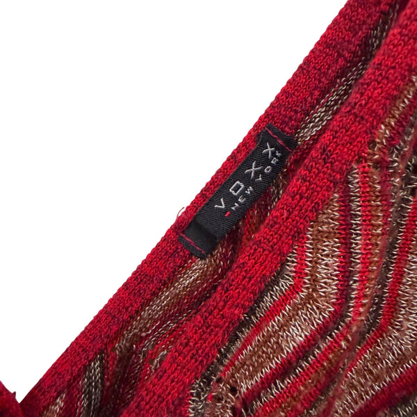 Voxx Womens Red Patterned Knit Chevron Dress Relaxed Fit Open V-Neckline Medium