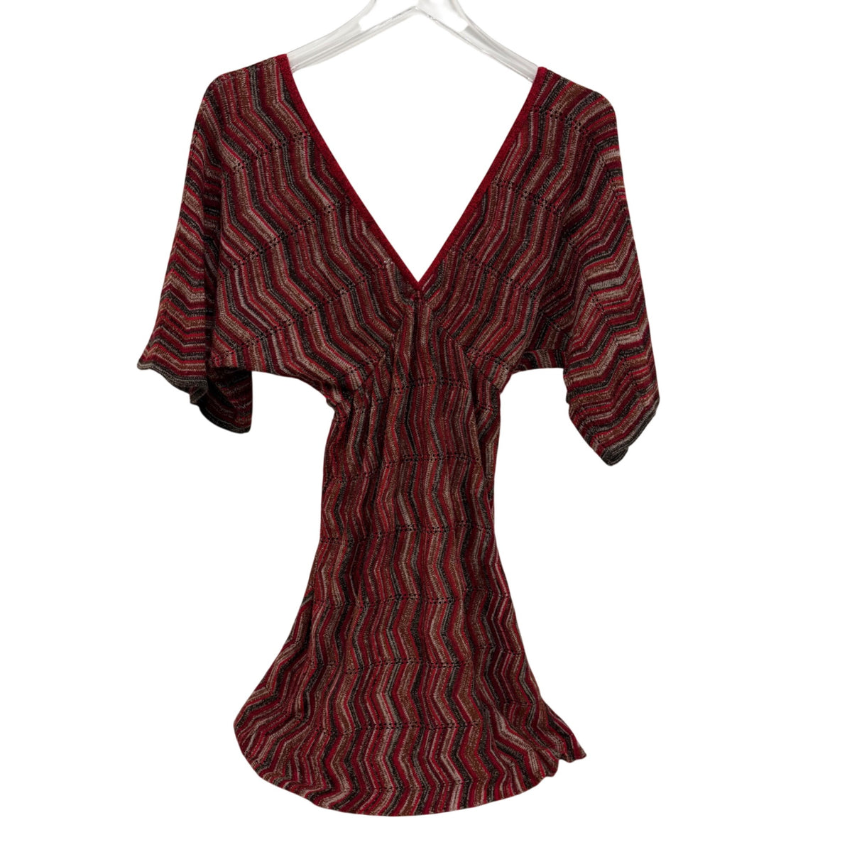 Voxx Womens Red Patterned Knit Chevron Dress Relaxed Fit Open V-Neckline Medium