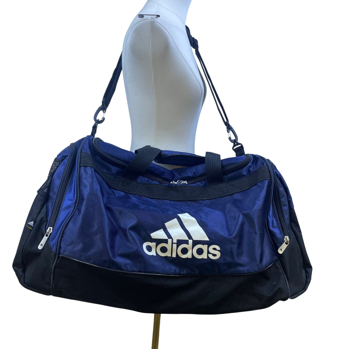 Adidas Unisex Blue & Black lining With Dual Handles Zipper Pockets Duffle Bag
