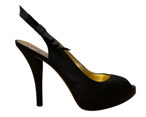 Hale Bob Womens Black Satin Bow Detail Slingback Peep-Toe Heels Size 8.5M