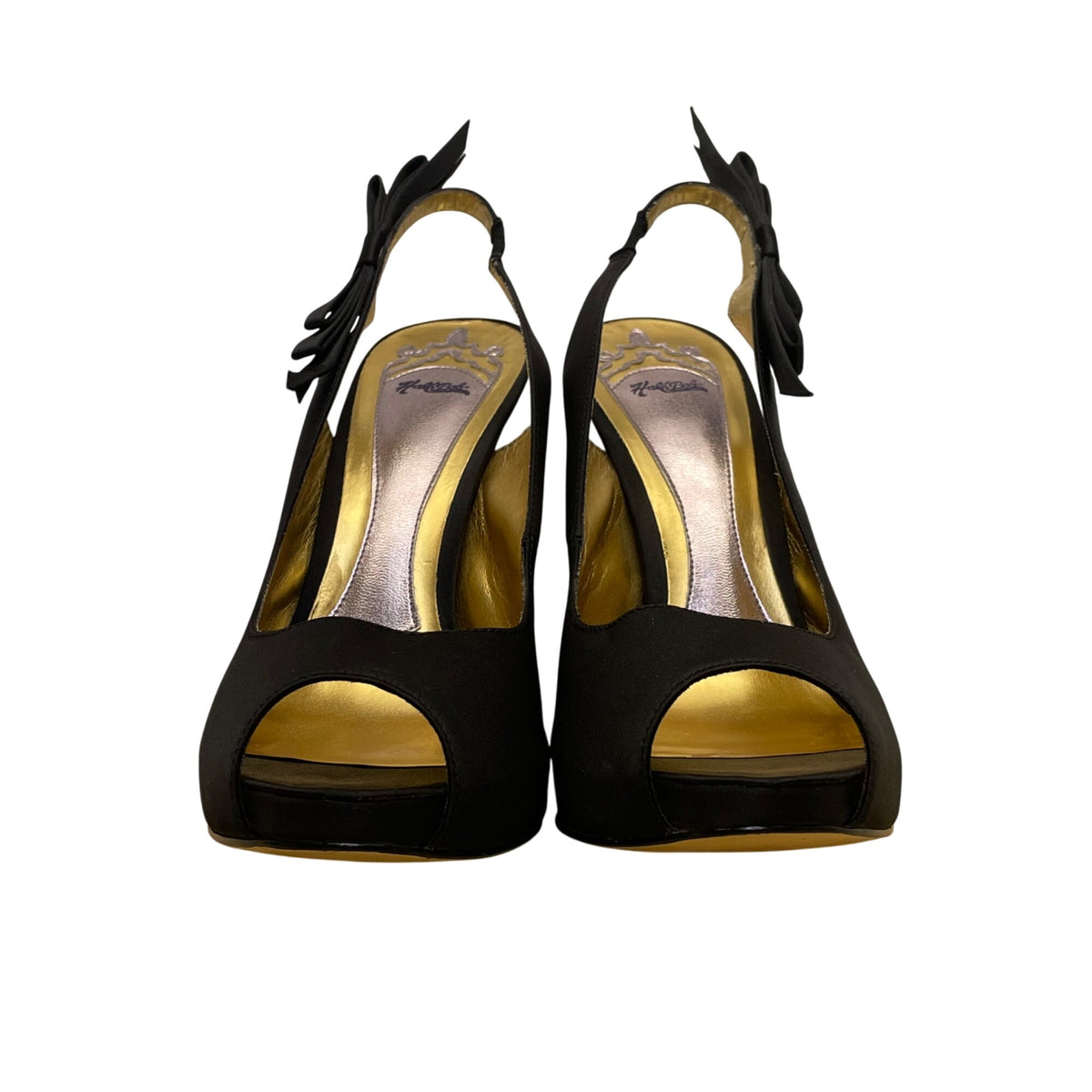 Hale Bob Womens Black Satin Bow Detail Slingback Peep-Toe Heels Size 8.5M