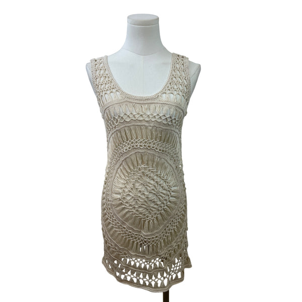 Solitaire Women's Beige Crochet Sleeveless Swim Cover Up Dress Swim Sz M - New