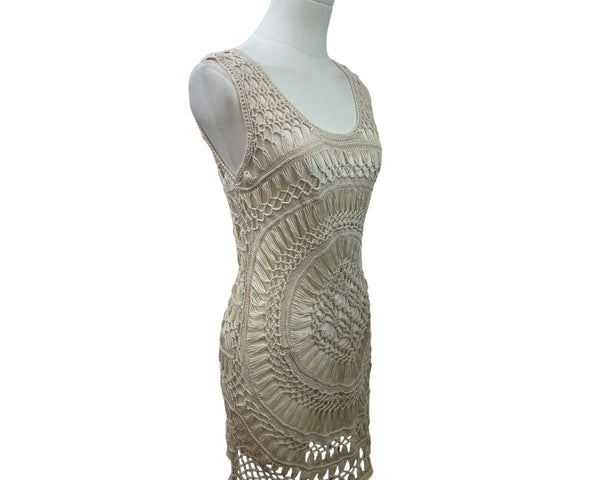Solitaire Women's Beige Crochet Sleeveless Swim Cover Up Dress Swim Sz M - New