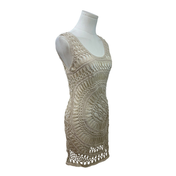 Solitaire Women's Beige Crochet Sleeveless Swim Cover Up Dress Swim Sz M - New