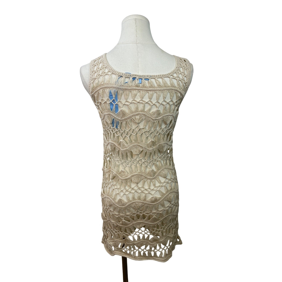 Solitaire Women's Beige Crochet Sleeveless Swim Cover Up Dress Swim Sz M - New