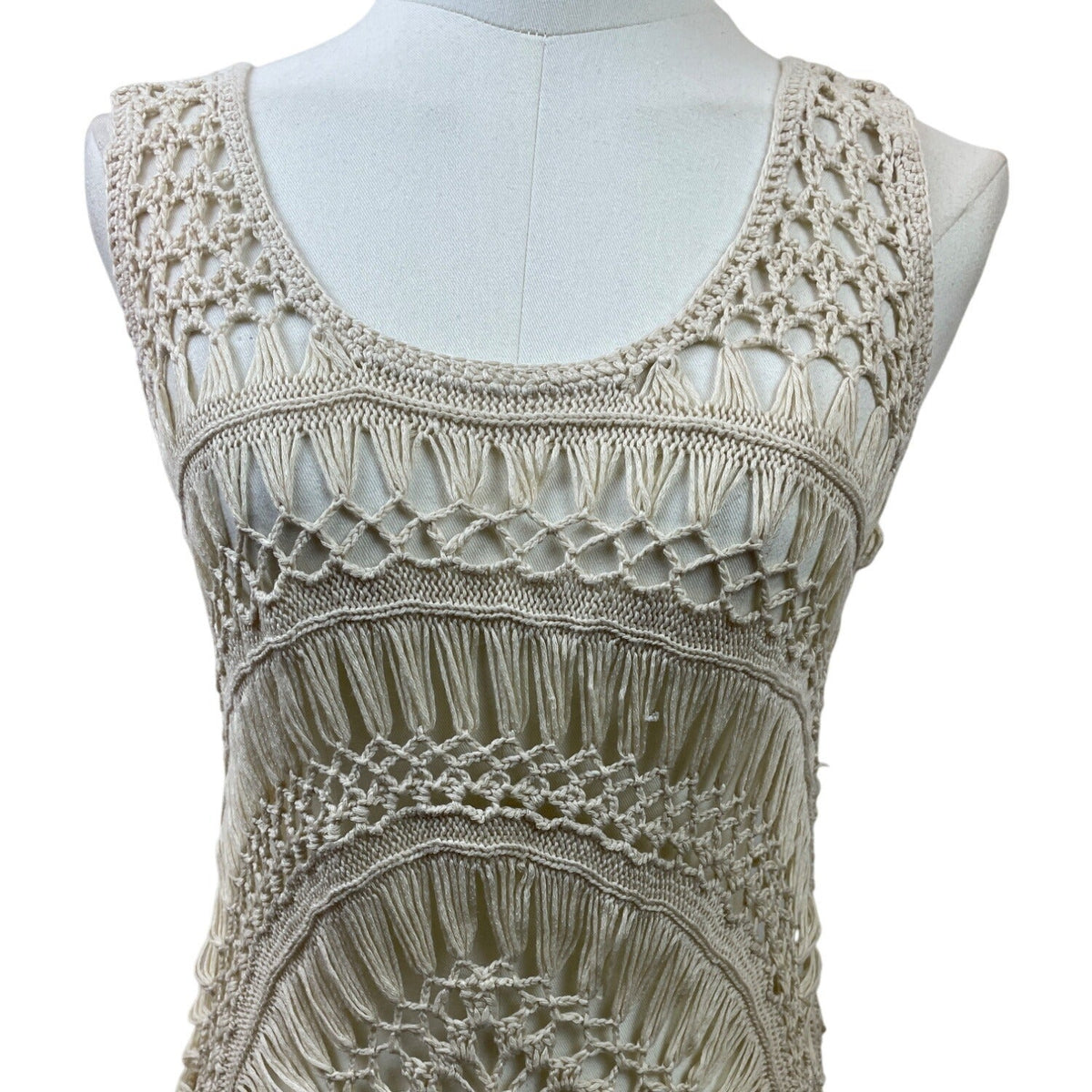 Solitaire Women's Beige Crochet Sleeveless Swim Cover Up Dress Swim Sz M - New