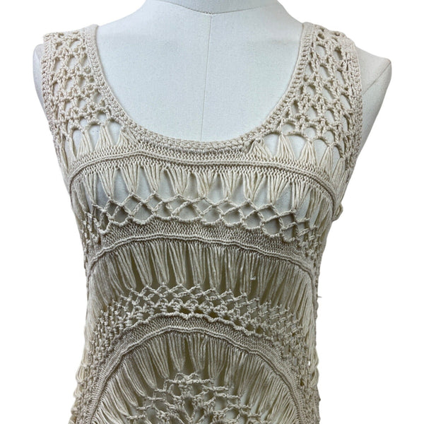 Solitaire Women's Beige Crochet Sleeveless Swim Cover Up Dress Swim Sz M - New