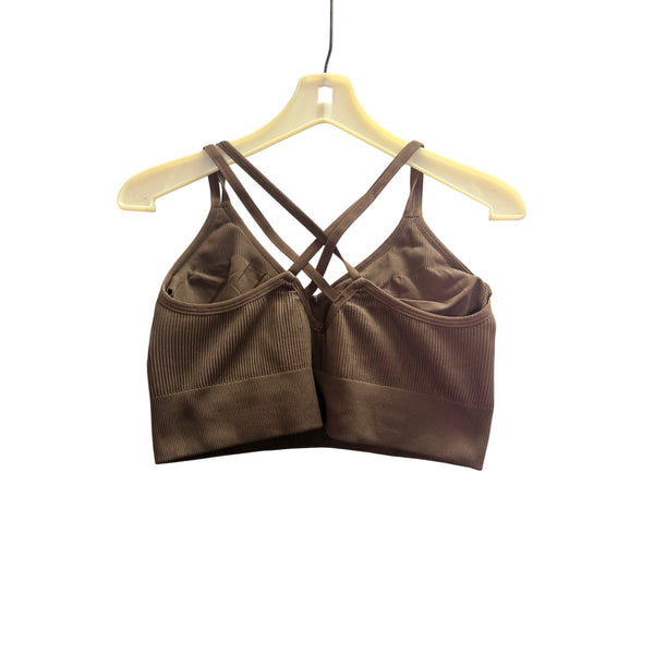 Aerie Womens Brown Ribbed Crisscross Back Sports Bra XXL Lightweight Stretchy Comfort