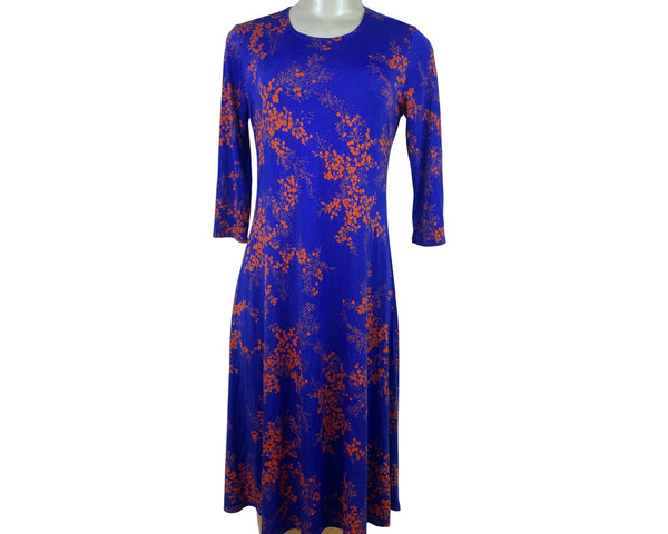 Go Couture Womens Blue/Orange Floral Print Midi Dress Stretch Sz M