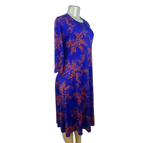 Go Couture Womens Blue/Orange Floral Print Midi Dress Stretch Sz M
