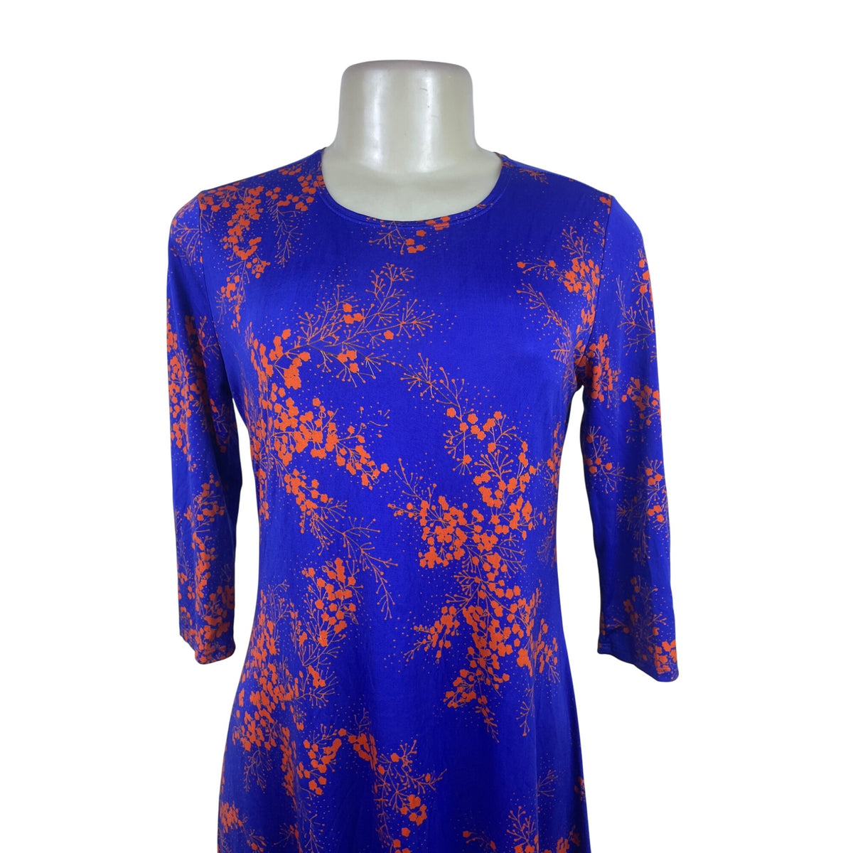 Go Couture Womens Blue/Orange Floral Print Midi Dress Stretch Sz M