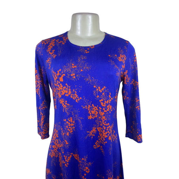 Go Couture Womens Blue/Orange Floral Print Midi Dress Stretch Sz M