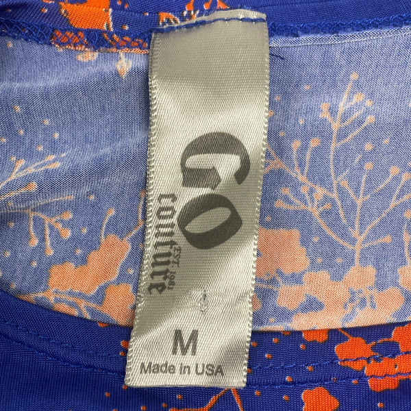 Go Couture Womens Blue/Orange Floral Print Midi Dress Stretch Sz M