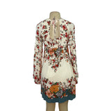 Free People Floral Long-Sleeve Boho Mini Dress With Tie Back Detail Size S