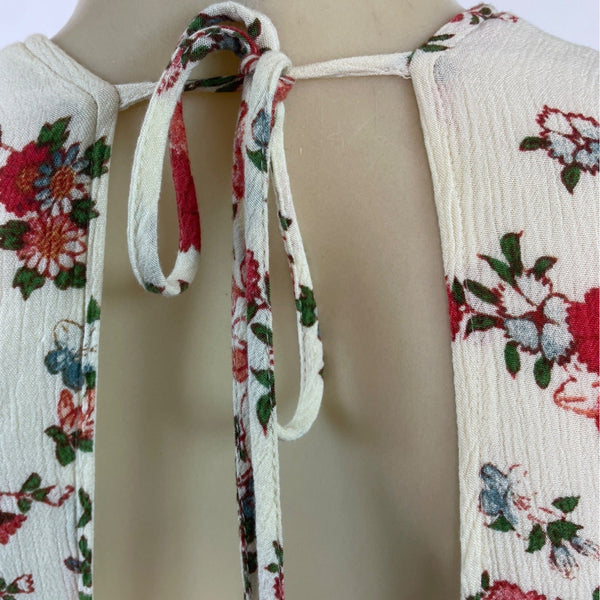 Free People Floral Long-Sleeve Boho Mini Dress With Tie Back Detail Size S