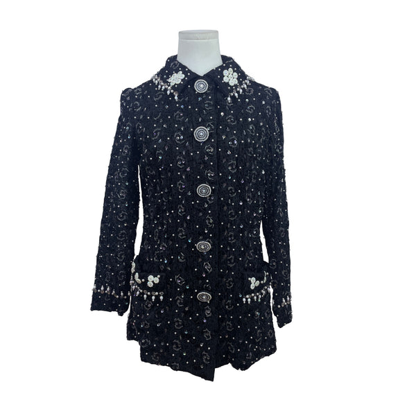 East Orient Womens Black Sequin & Pearl Embellished Jacket Size 8 Lightweight