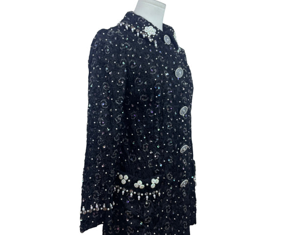 East Orient Womens Black Sequin & Pearl Embellished Jacket Size 8 Lightweight