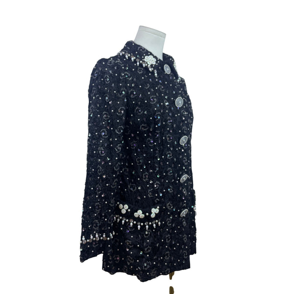 East Orient Womens Black Sequin & Pearl Embellished Jacket Size 8 Lightweight
