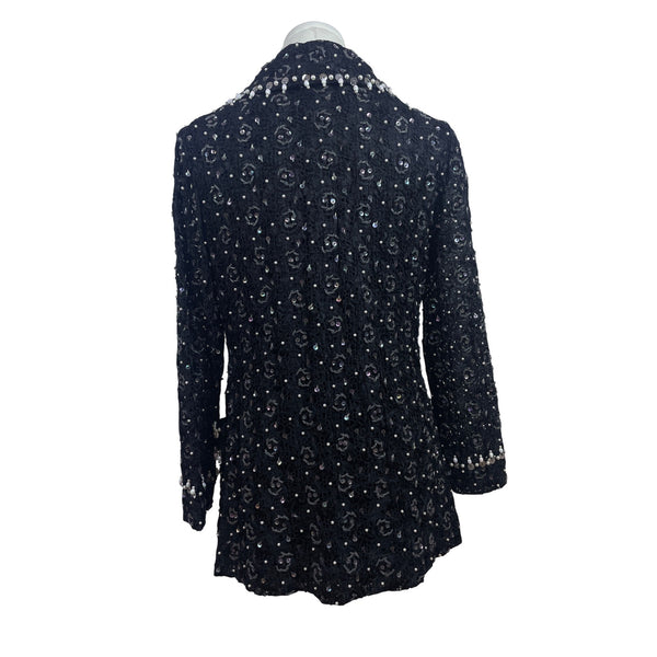 East Orient Womens Black Sequin & Pearl Embellished Jacket Size 8 Lightweight