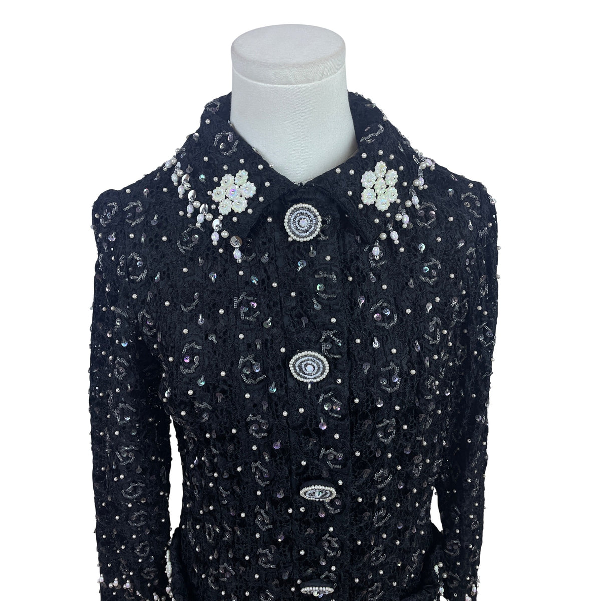 East Orient Womens Black Sequin & Pearl Embellished Jacket Size 8 Lightweight