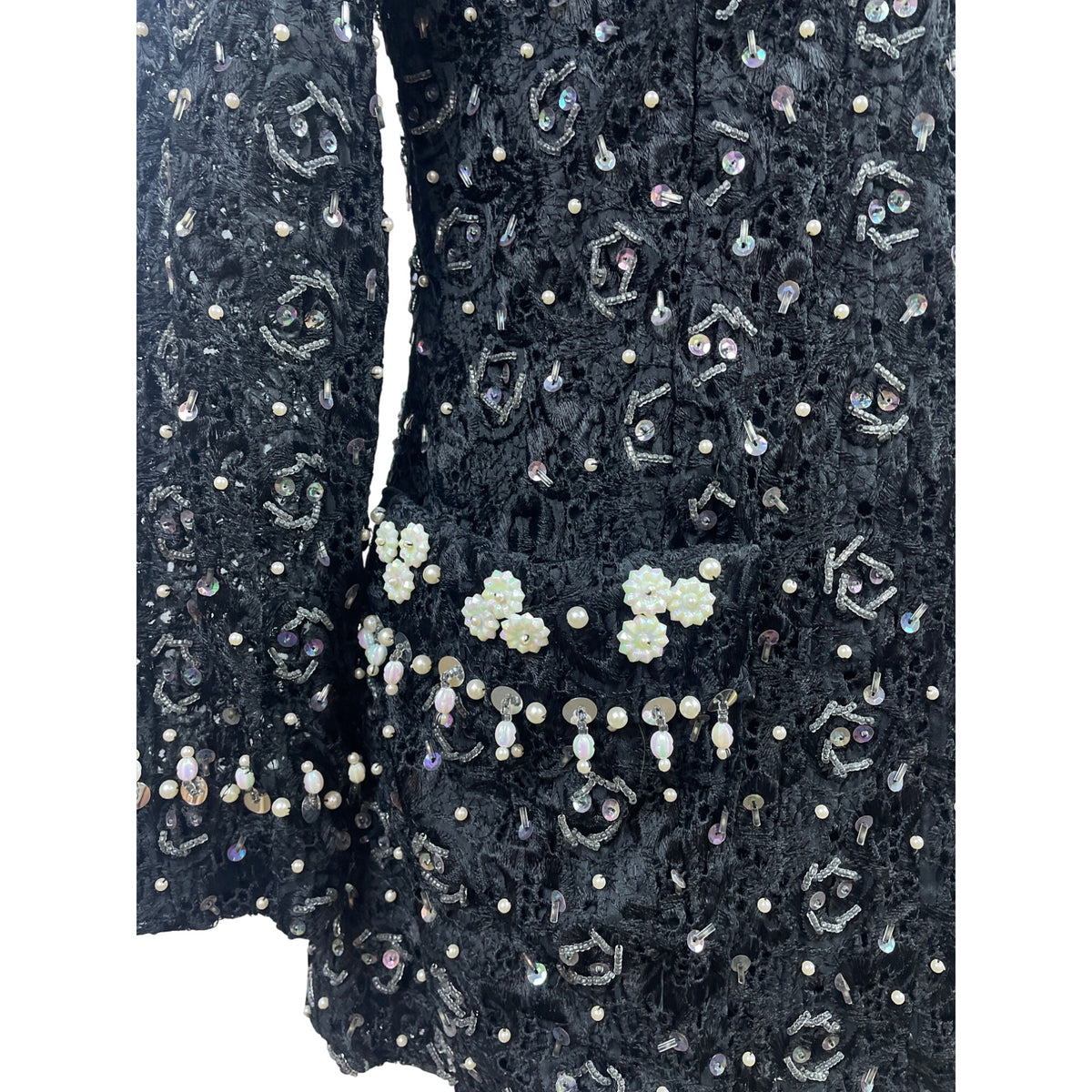 East Orient Womens Black Sequin & Pearl Embellished Jacket Size 8 Lightweight