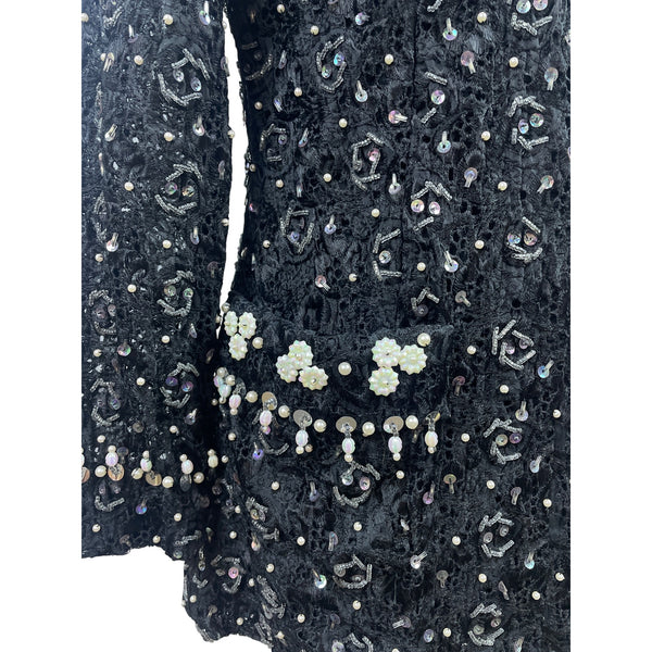 East Orient Womens Black Sequin & Pearl Embellished Jacket Size 8 Lightweight
