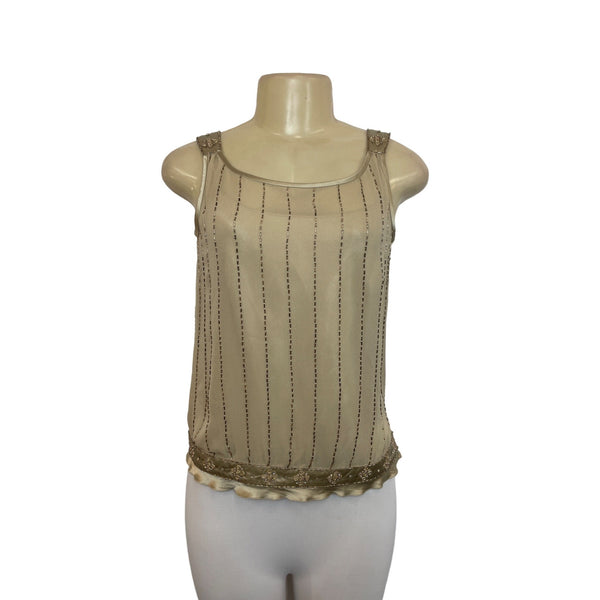 Ann Taylor  Women's Beige Gold Beaded Tanktop Shirt Sz XS