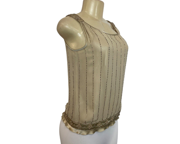 Ann Taylor Women's Beige Gold Beaded Tanktop Shirt Sz XS