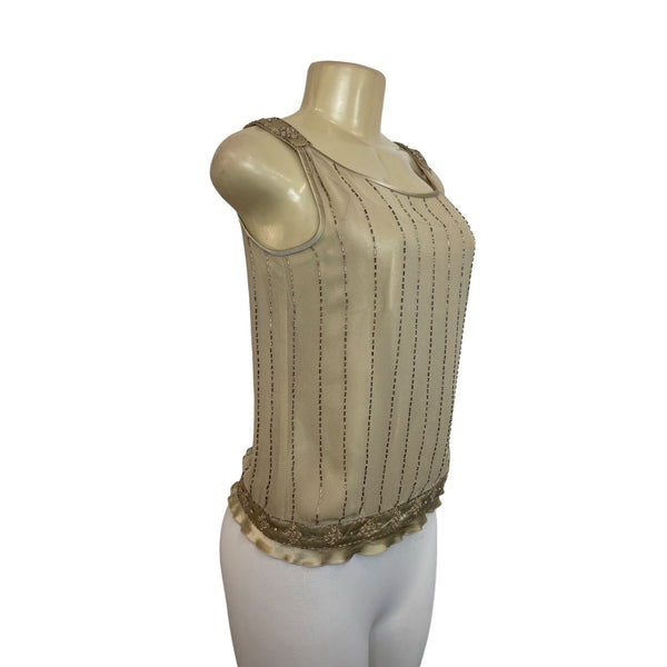 Ann Taylor  Women's Beige Gold Beaded Tanktop Shirt Sz XS