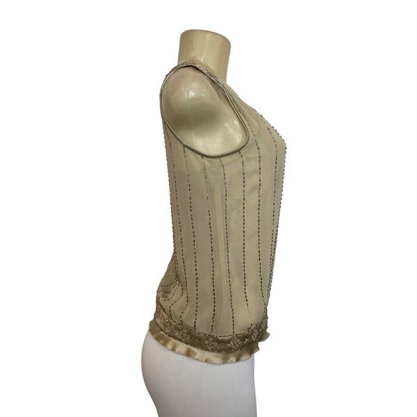 Ann Taylor  Women's Beige Gold Beaded Tanktop Shirt Sz XS