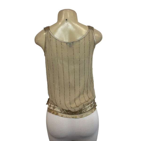 Ann Taylor  Women's Beige Gold Beaded Tanktop Shirt Sz XS
