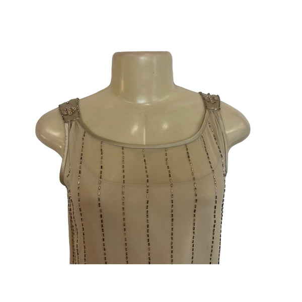 Ann Taylor  Women's Beige Gold Beaded Tanktop Shirt Sz XS