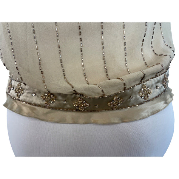 Ann Taylor  Women's Beige Gold Beaded Tanktop Shirt Sz XS