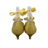 Gold Glitter Ankle Strap Yellow Lace With Rhinestone Trim Kitten Heels Sz 9.5 / 42