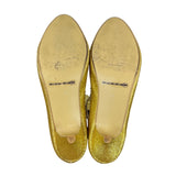 Gold Glitter Ankle Strap Yellow Lace With Rhinestone Trim Kitten Heels Sz 9.5 / 42