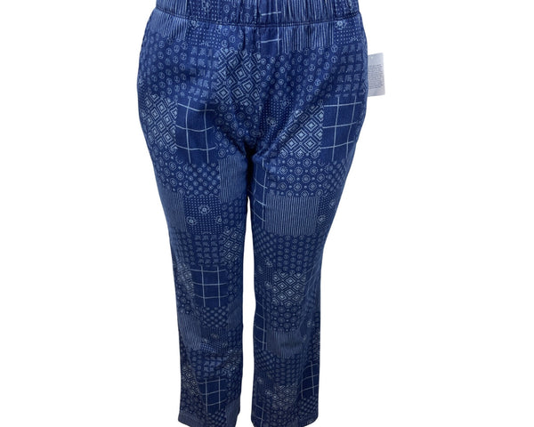 Lands’ End Blue Patchwork Women’s Shirt & Elastic Waist Pants Set Size S - New