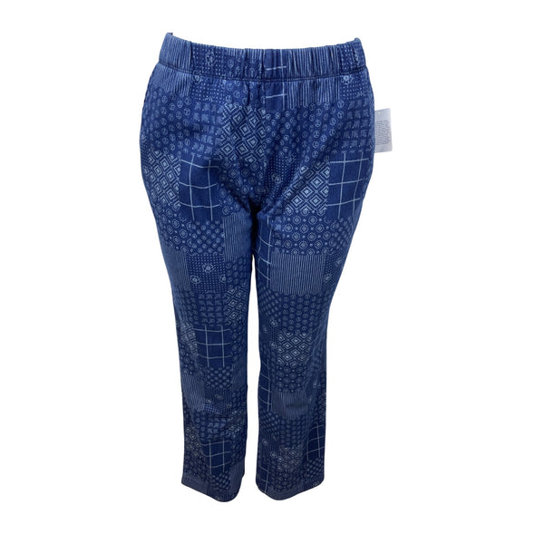 Lands’ End Blue Patchwork Women’s Shirt & Elastic Waist Pants Set Size S - New