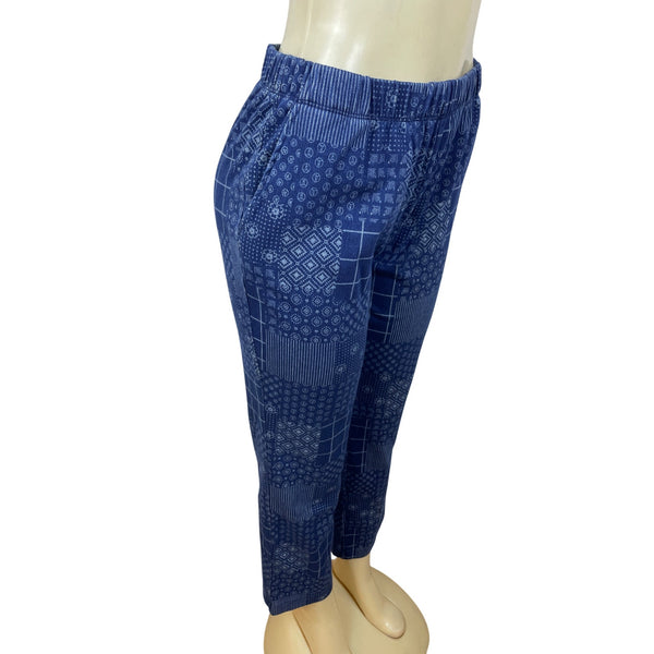 Lands’ End Blue Patchwork Women’s Shirt & Elastic Waist Pants Set Size S - New