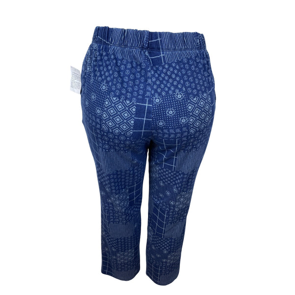 Lands’ End Blue Patchwork Women’s Shirt & Elastic Waist Pants Set Size S - New