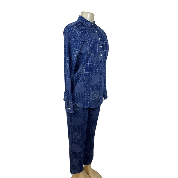 Lands’ End Blue Patchwork Women’s Shirt & Elastic Waist Pants Set Size S - New