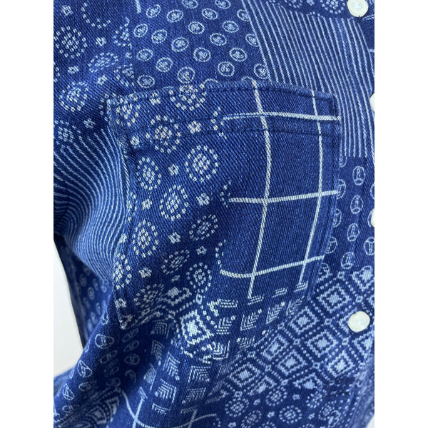 Lands’ End Blue Patchwork Women’s Shirt & Elastic Waist Pants Set Size S - New