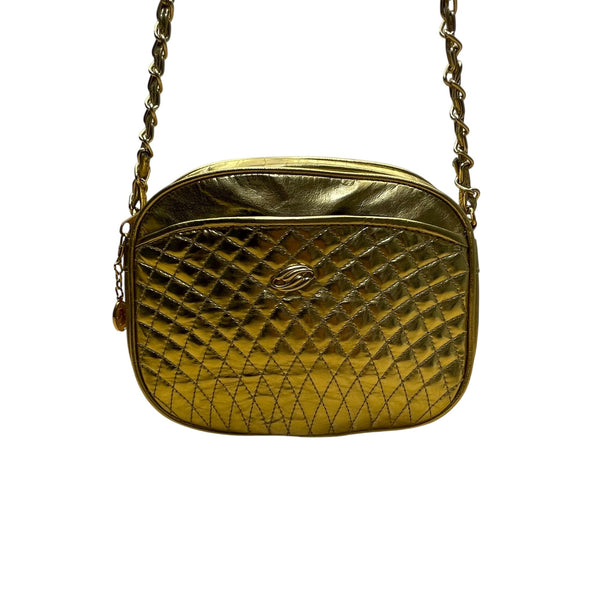 Vintage Unbranded Women’s Gold Quilted Vegan Leather Crossbody Bag Size M