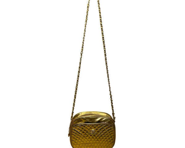Vintage Unbranded Women’s Gold Quilted Vegan Leather Crossbody Bag Size M
