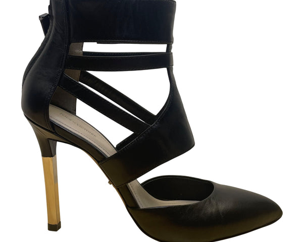 Pour La Victoire Women’s Black Leather Zanie Pointed Toe Stiletto Heels Size 7.5