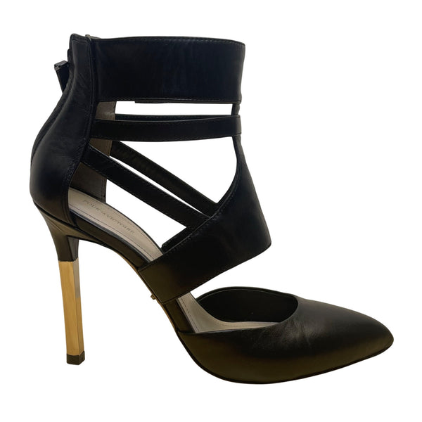 Pour La Victoire Women’s Black Leather Zanie Pointed Toe Stiletto Heels Size 7.5
